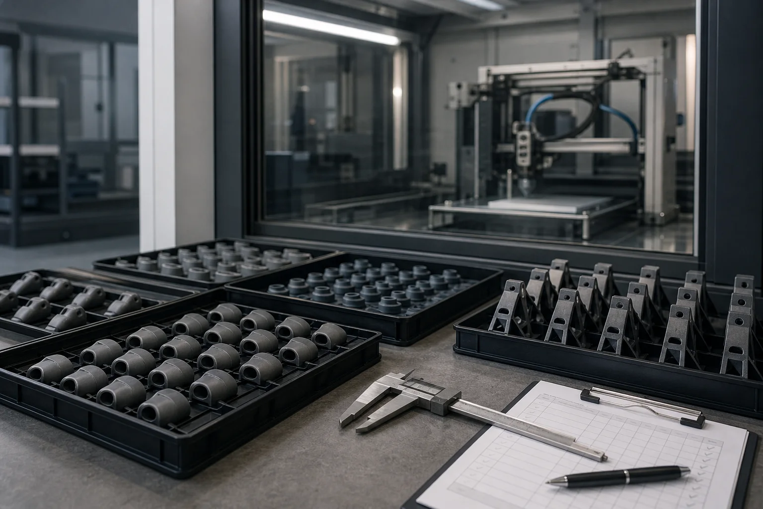 Geprüfte additive Kleinserie in geordneten Produktions- und Prüftrays