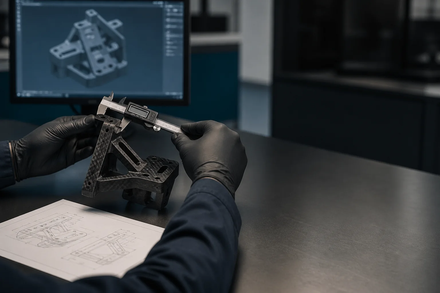 Qualitätsprüfung einer faserverstärkten technischen Vorrichtung mit einem digitalen Messschieber